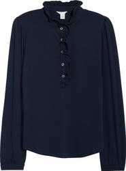 Caslon® Ruffle Detail Henley Shirt