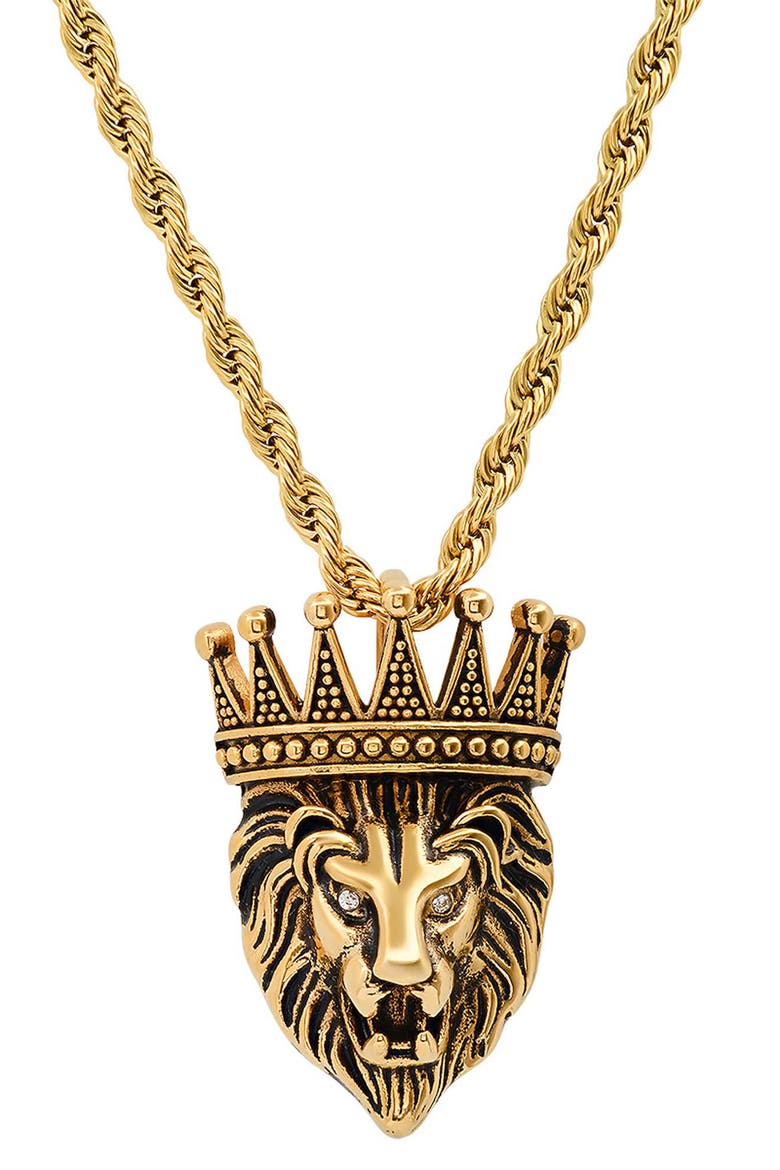 Men's Lion Pendant Necklace, Main, color, GOLD