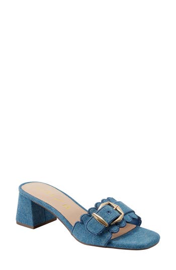 UNISA UNISA VINLEY DENIM BUCKLE SCALLOPED SLIDE SANDAL