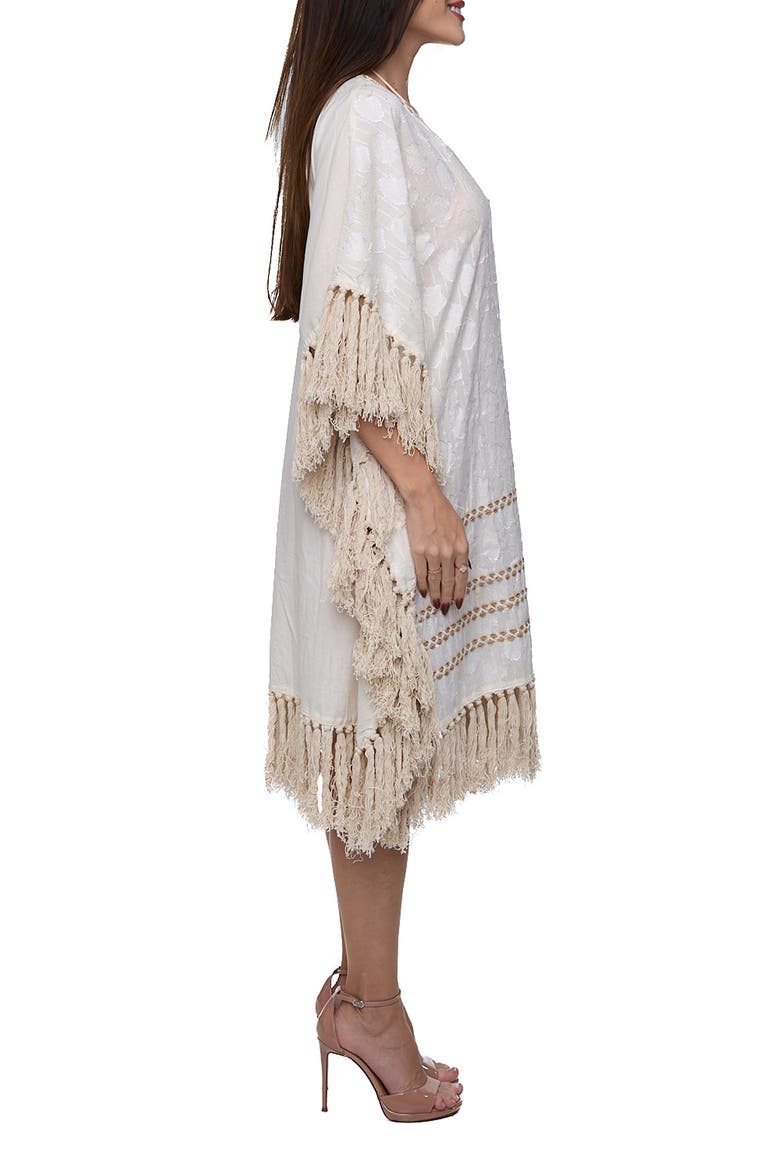 Tassel Trim Floral Jacquard Cotton Caftan, Alternate, color, IVORY