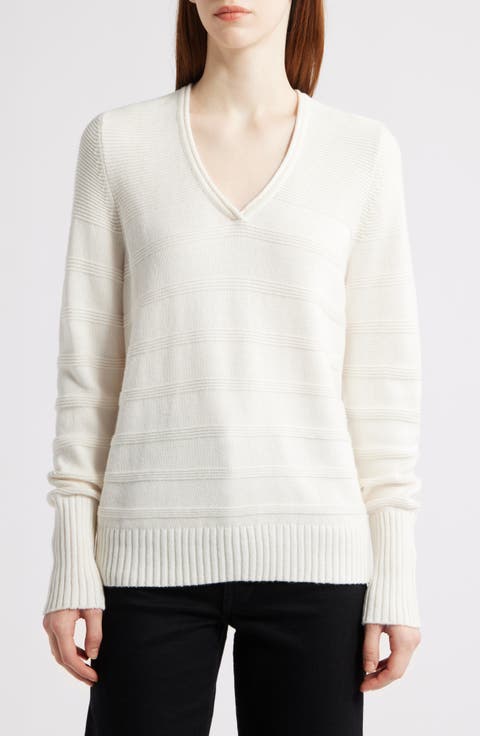 Textured Cotton & Cashmere Blend V-Neck Sweater