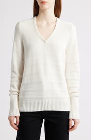 NIC+ZOE Textured Cotton & Cashmere Blend V-Neck Sweater
