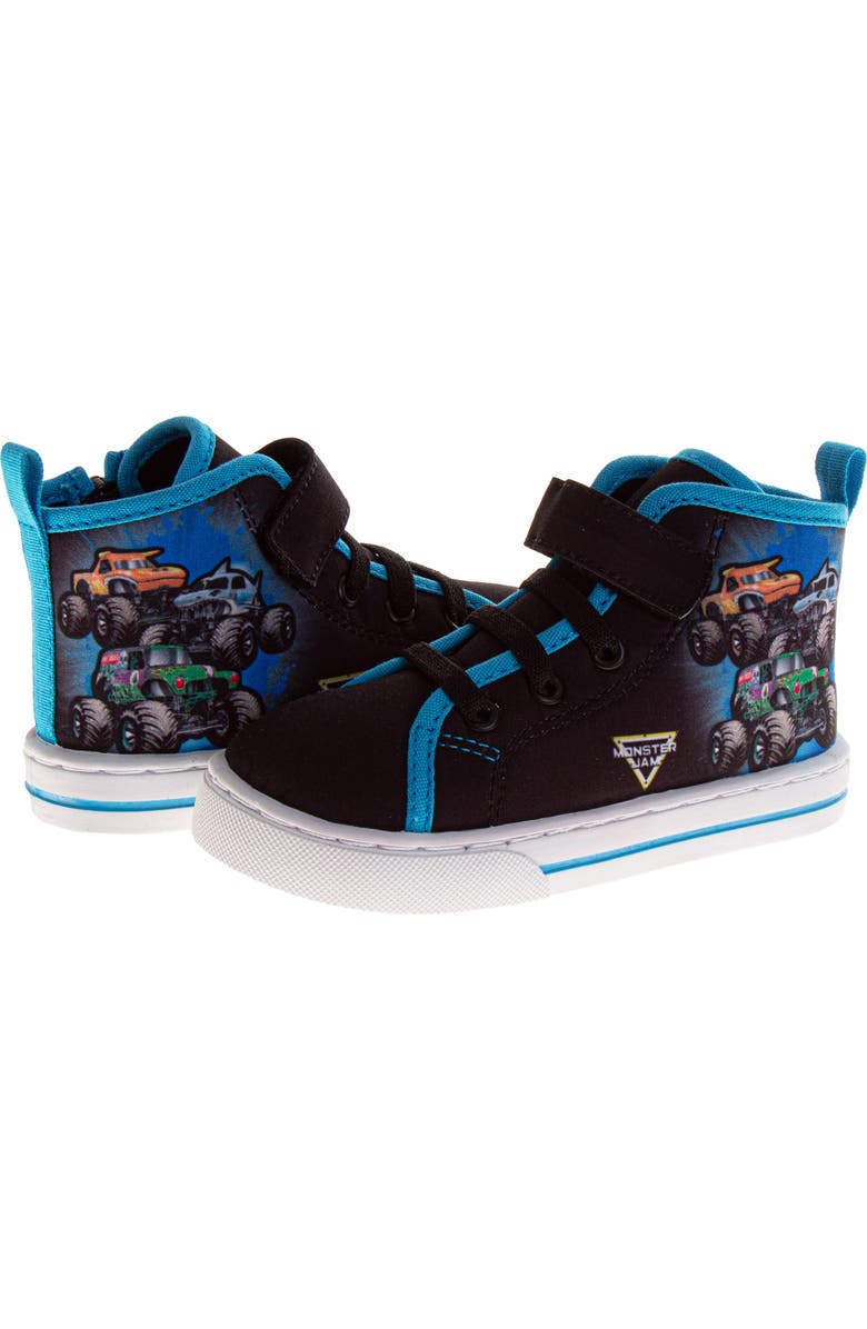 JOSMO Kids' Monster Jam High Top Sneaker, Alternate, color, Black/Blue