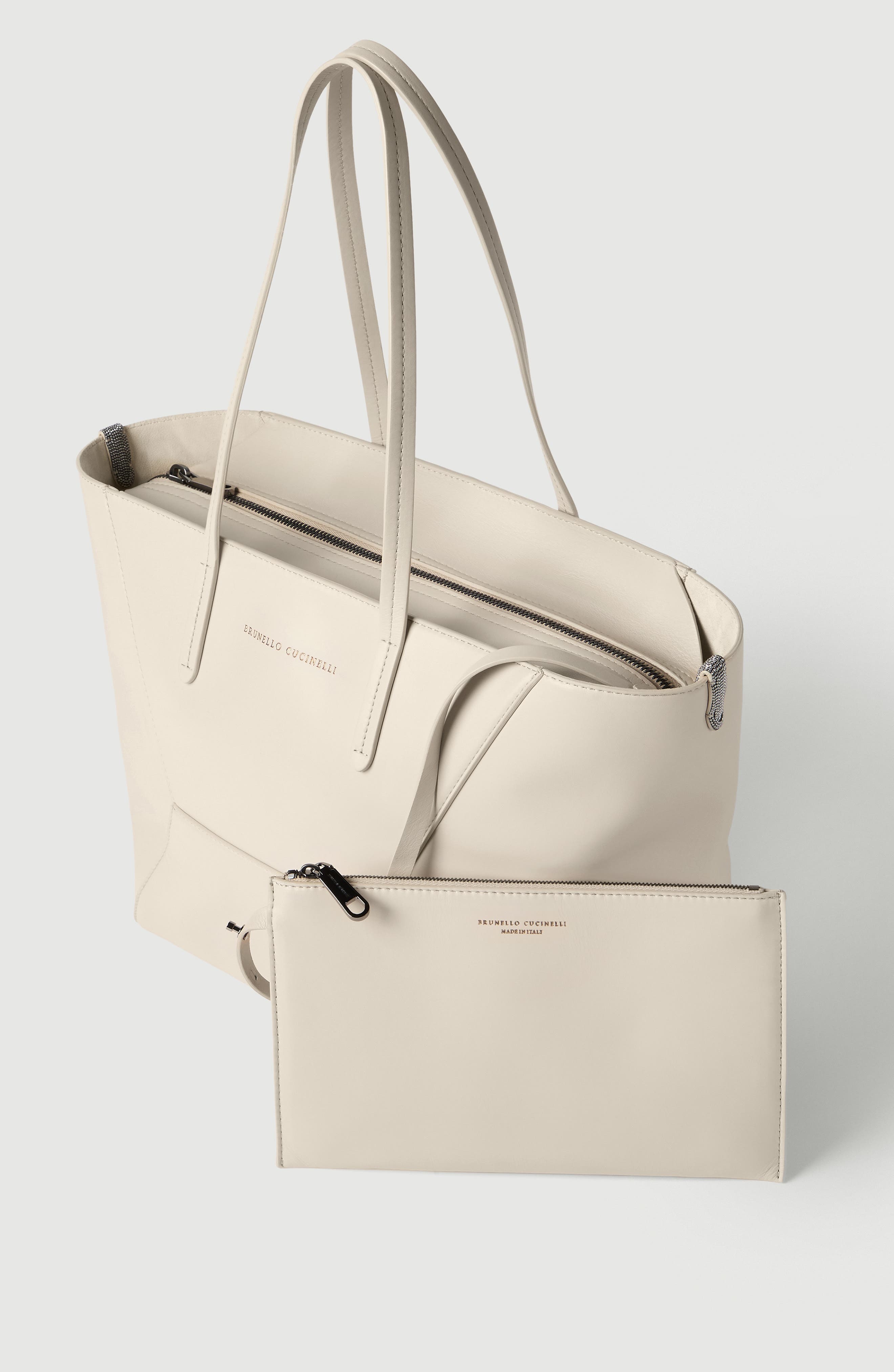BC Duo small bag in calfskin with monili, Alternate, color, Ivory