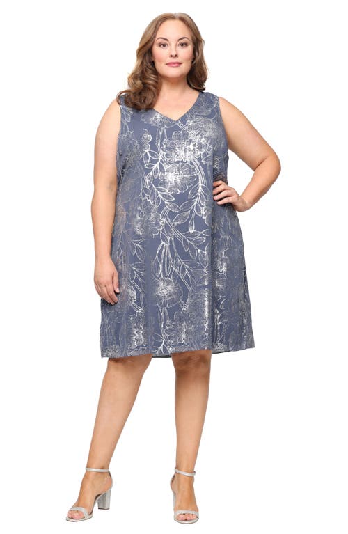 Sl Fashions Metallic Floral Cocktail Shift Dress With Cascade Jacket In Gray