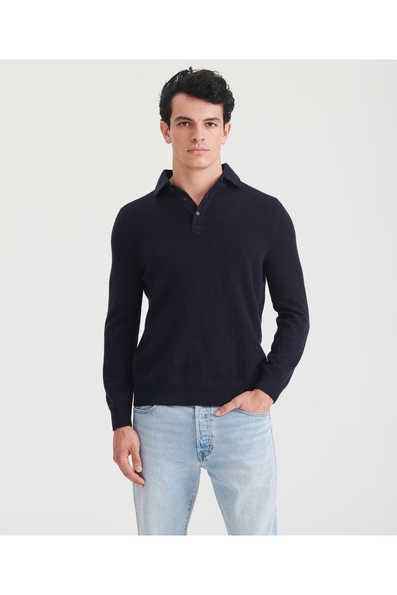Signature Cashmere Long Sleeve Polo, Main, color, Navy