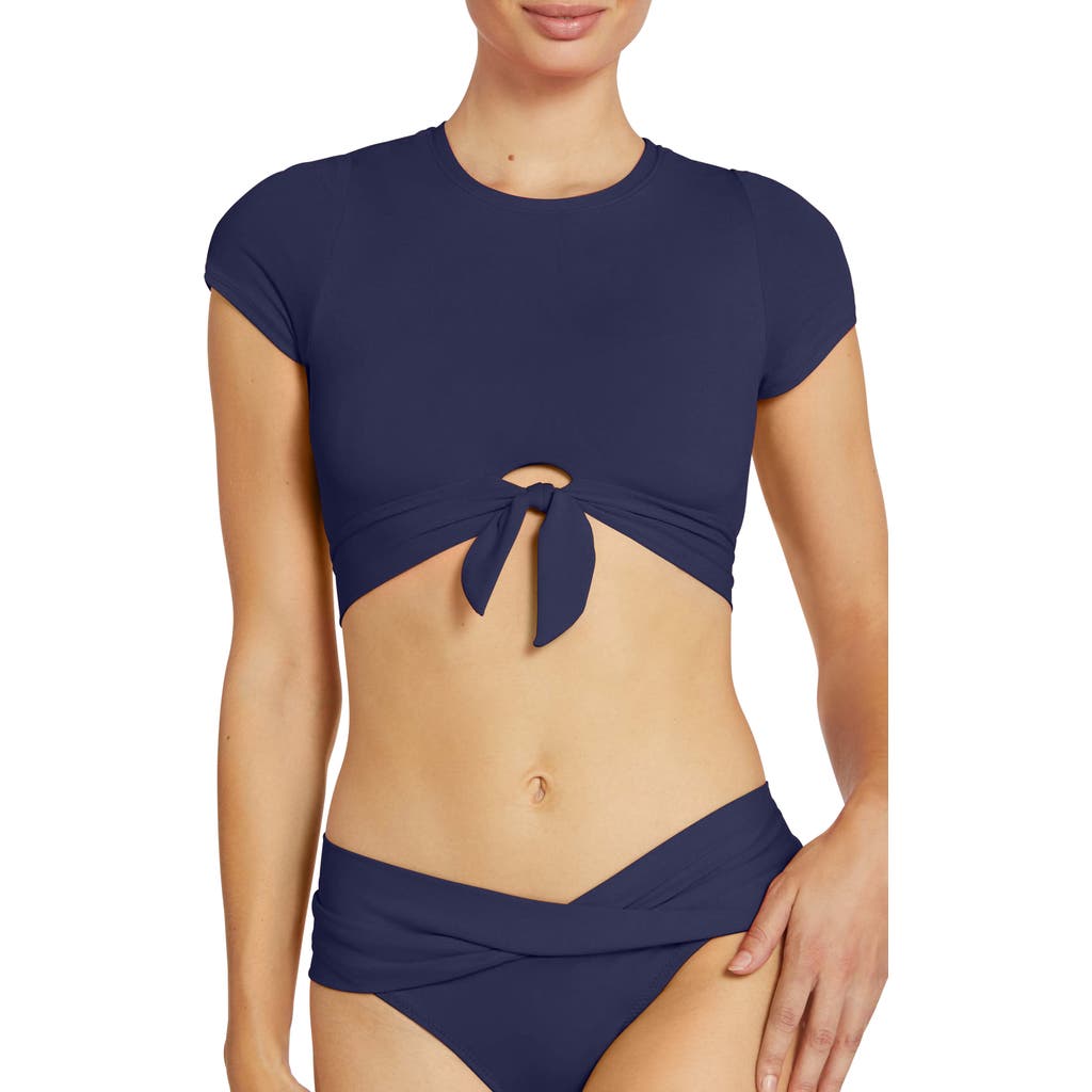 Robin Piccone Ava Knot Front Tee Bikini Top In Navy
