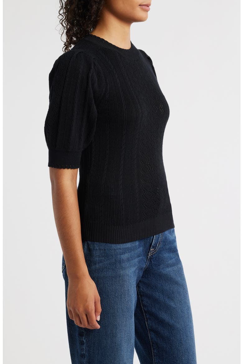 Pointelle Elbow Sleeve Sweater, Alternate, color, BLACK