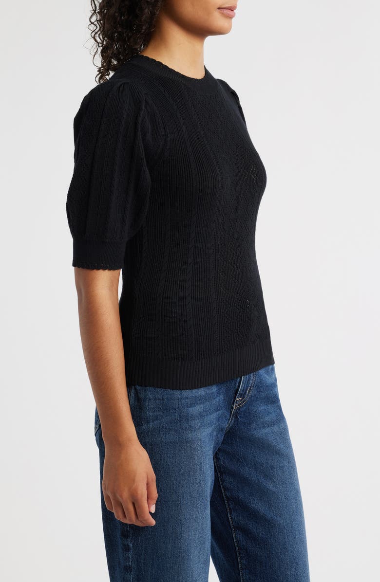 Wit & Wisdom Pointelle Elbow Sleeve Sweater, Alternate, color, Black