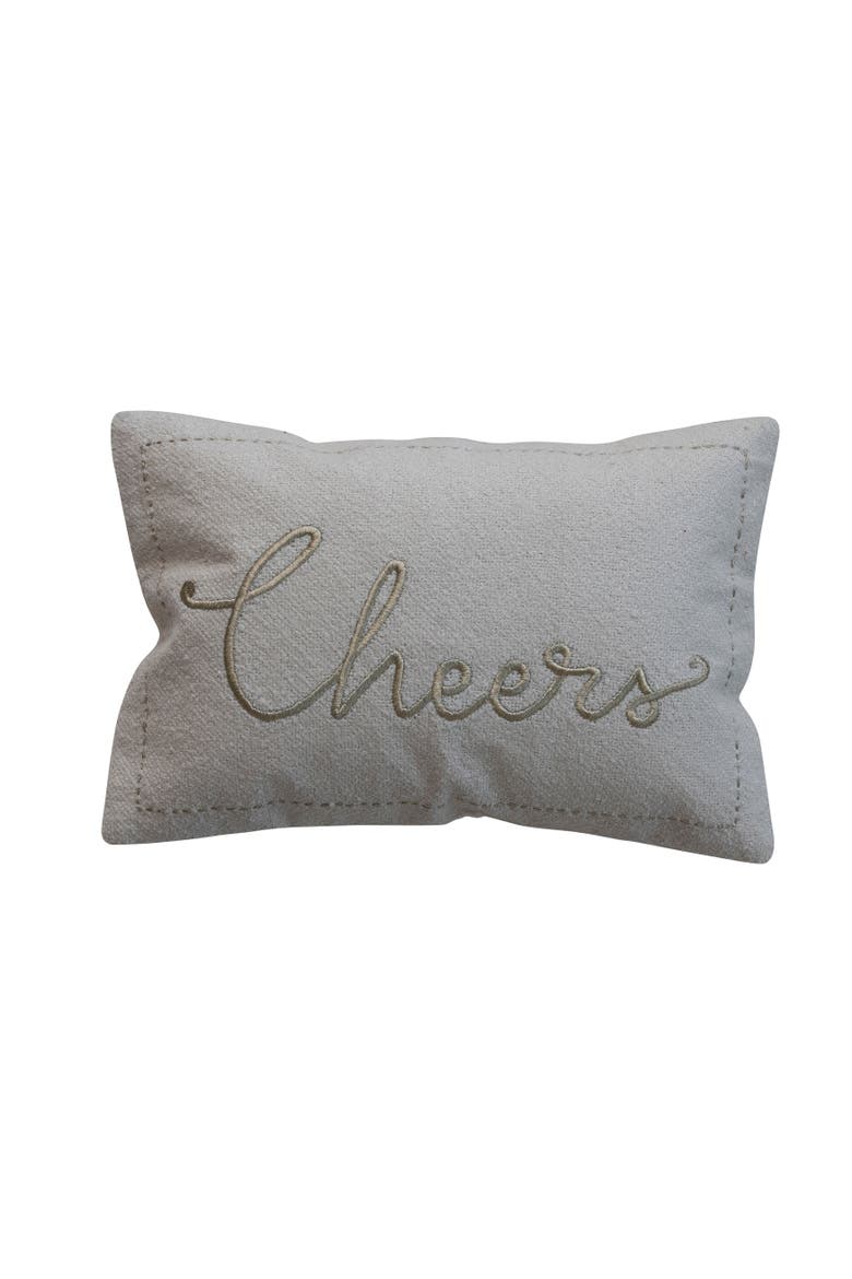 Embroidered Cheers Lumbar Pillow in Cotton Blend, Main, color, Gold and Cream