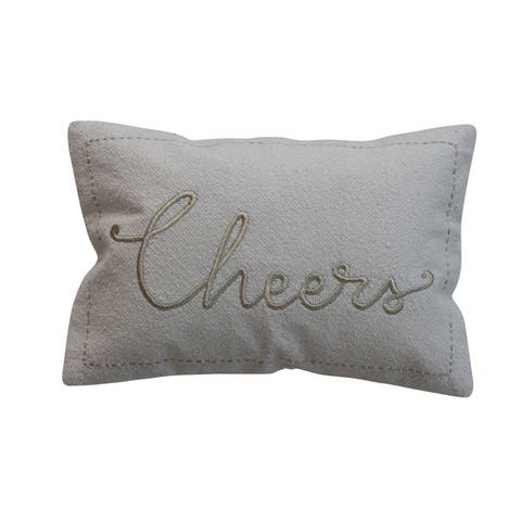 Embroidered Cheers Lumbar Pillow in Cotton Blend
