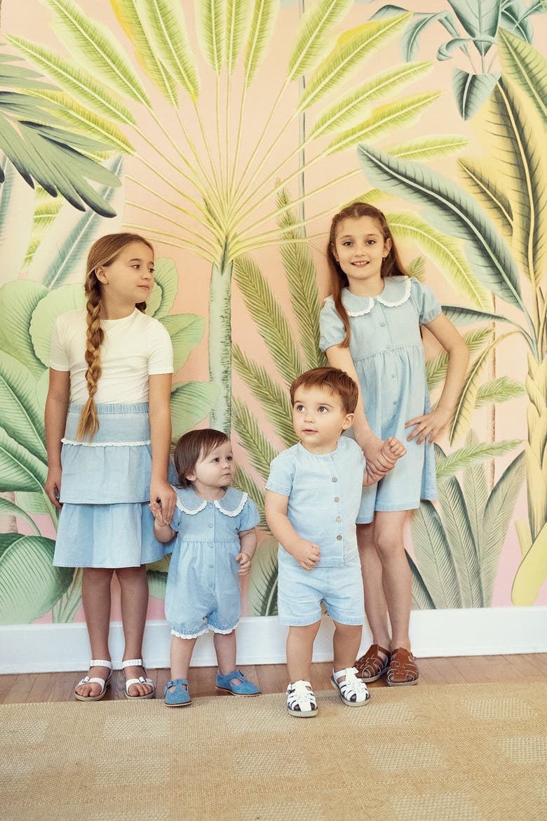 Baby Girl Light Denim Cotton Overall, Alternate, color, Light Denim