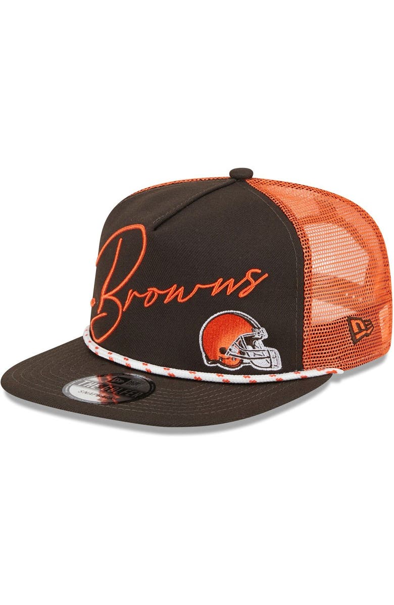 New Era Men's New Era Brown Cleveland Browns Script Logo Golfer 9FIFTY Snapback Hat, Main, color, 