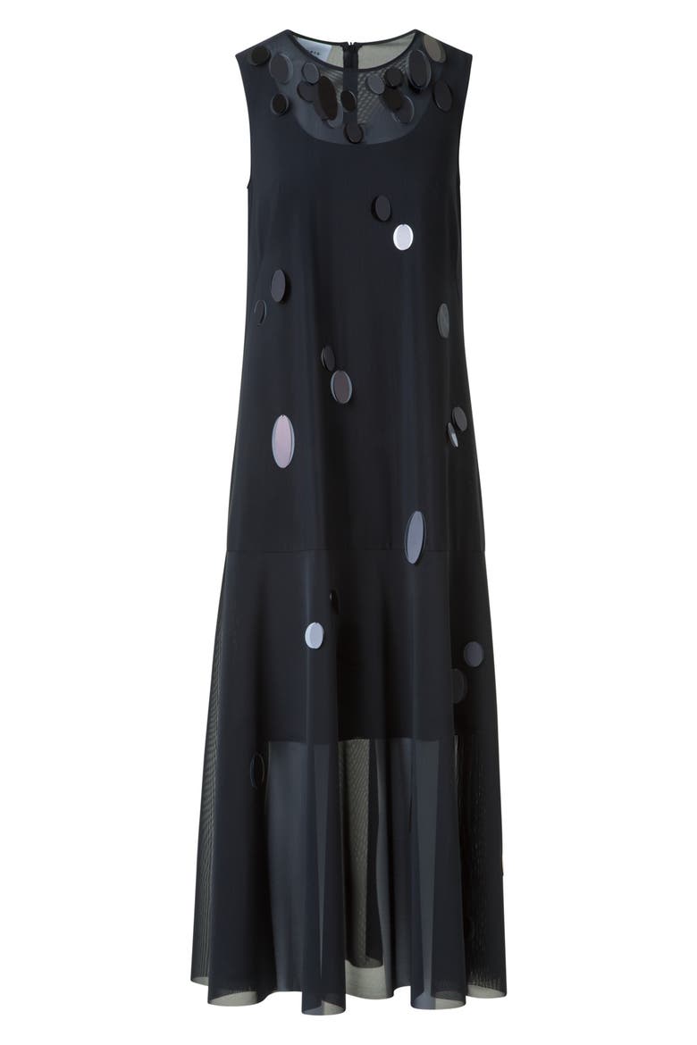 Paillette Detail Techno Tulle Midi Dress, Alternate, color, BLACK
