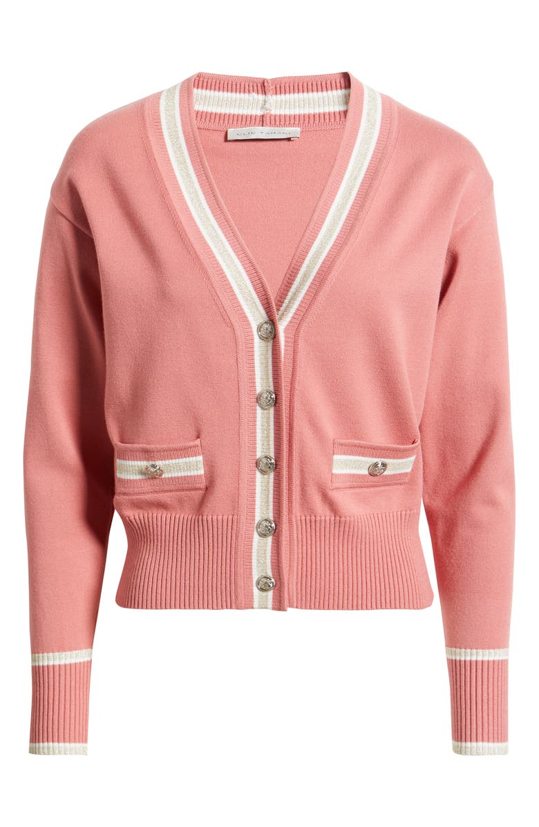 Elie Tahari The Kiva Metallic Stripe Cardigan, Alternate, color, Dragon Fruit