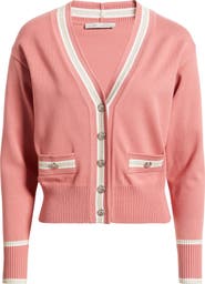 Elie Tahari The Kiva Metallic Stripe Cardigan