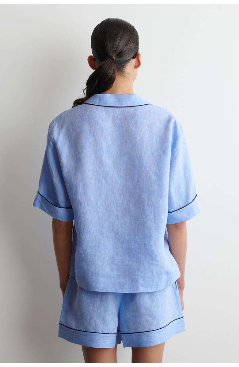 COS Contrast-piped Linen Resort Shirt, Alternate, color, Blue Mélange