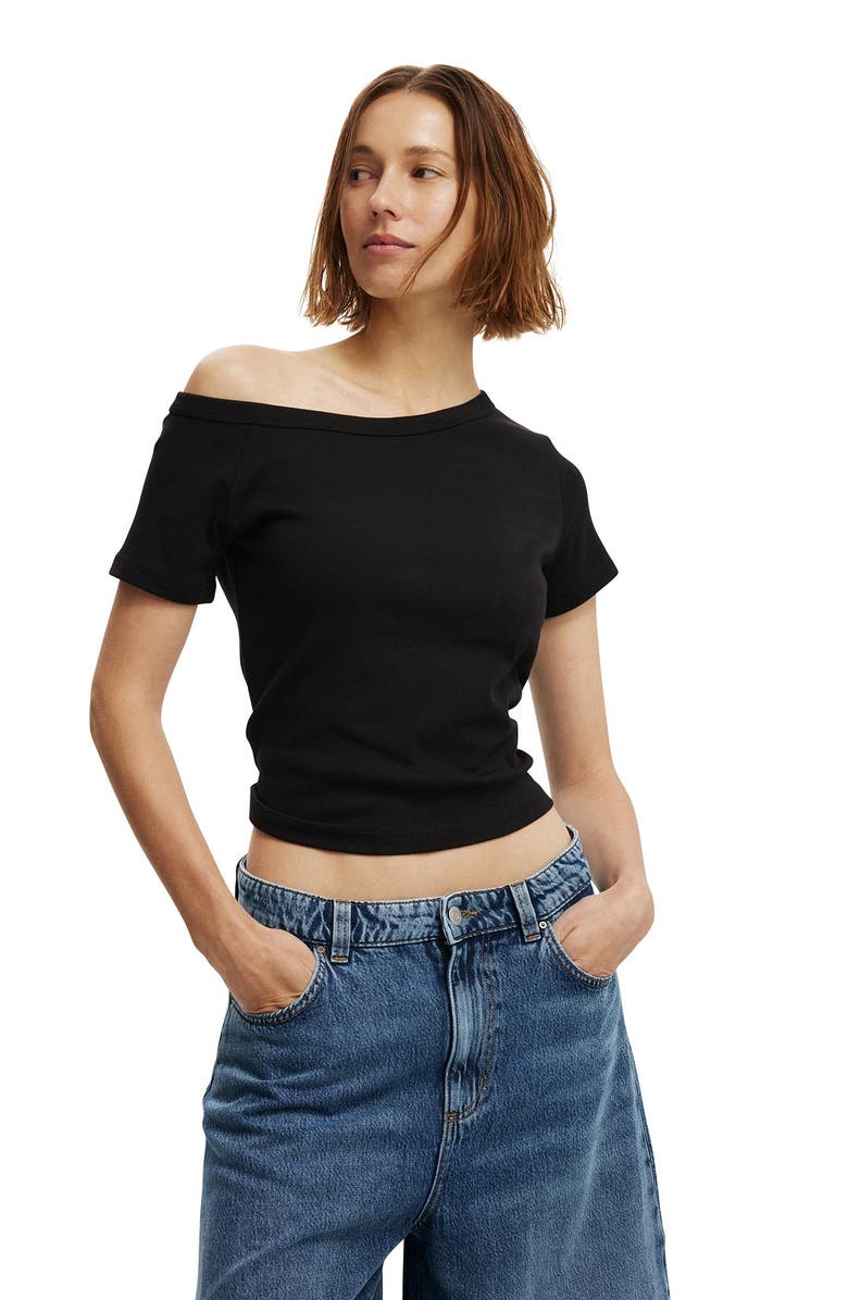 Cotton On Women's Arlie Asymmetric Short Sleeve, Main, color, Black