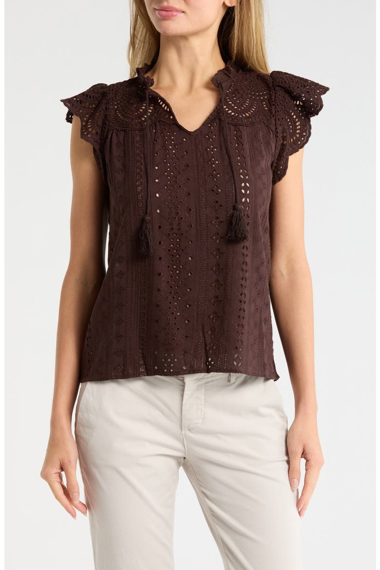 Embroidered Eyelet Cap Sleeve Top, Main, color, GANACHE