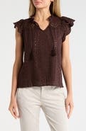 T Tahari Embroidered Eyelet Cap Sleeve Top