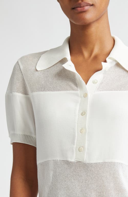 Staud Quaint Short Sleeve Cotton Blend Polo Sweater In White