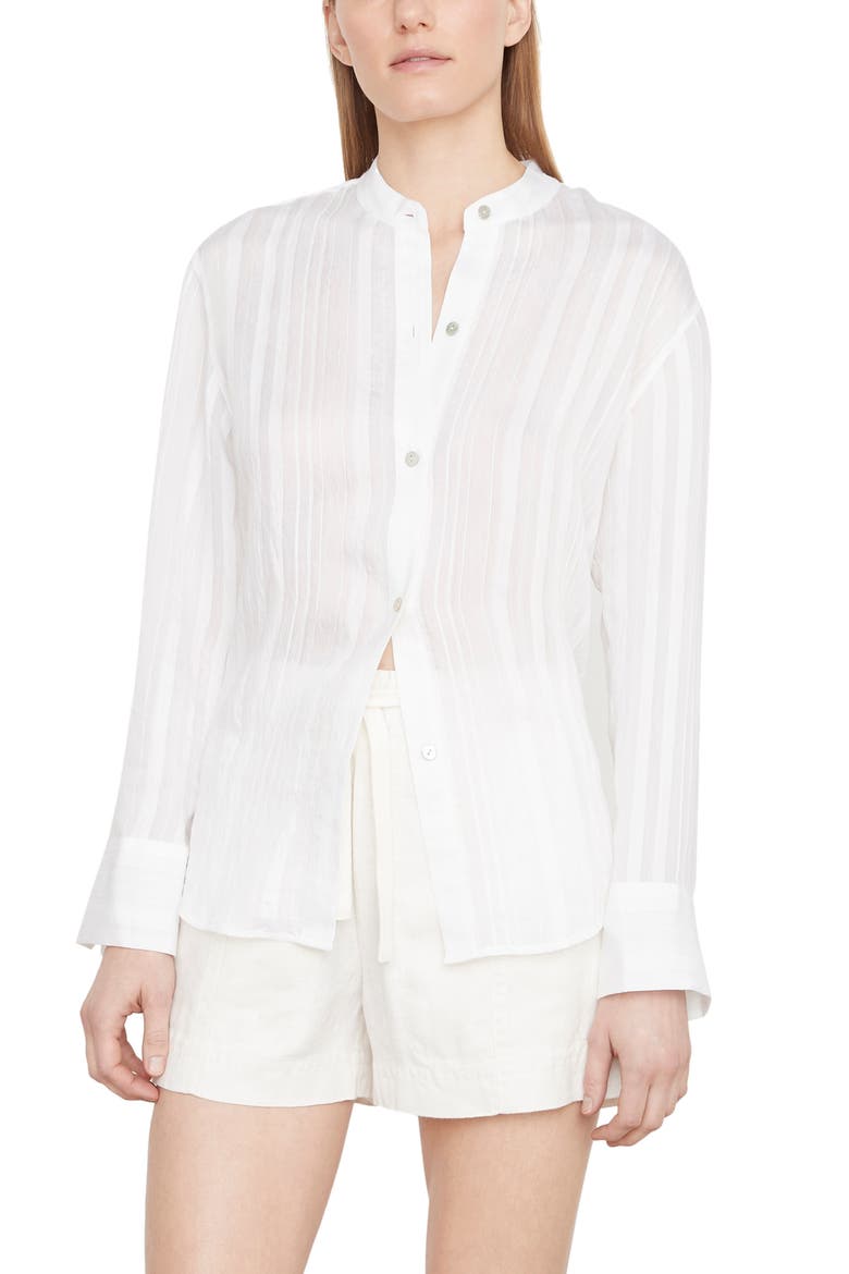 Drapey Stripe Band Collar Button-Up Shirt, Main, color, OPTIC WHITE