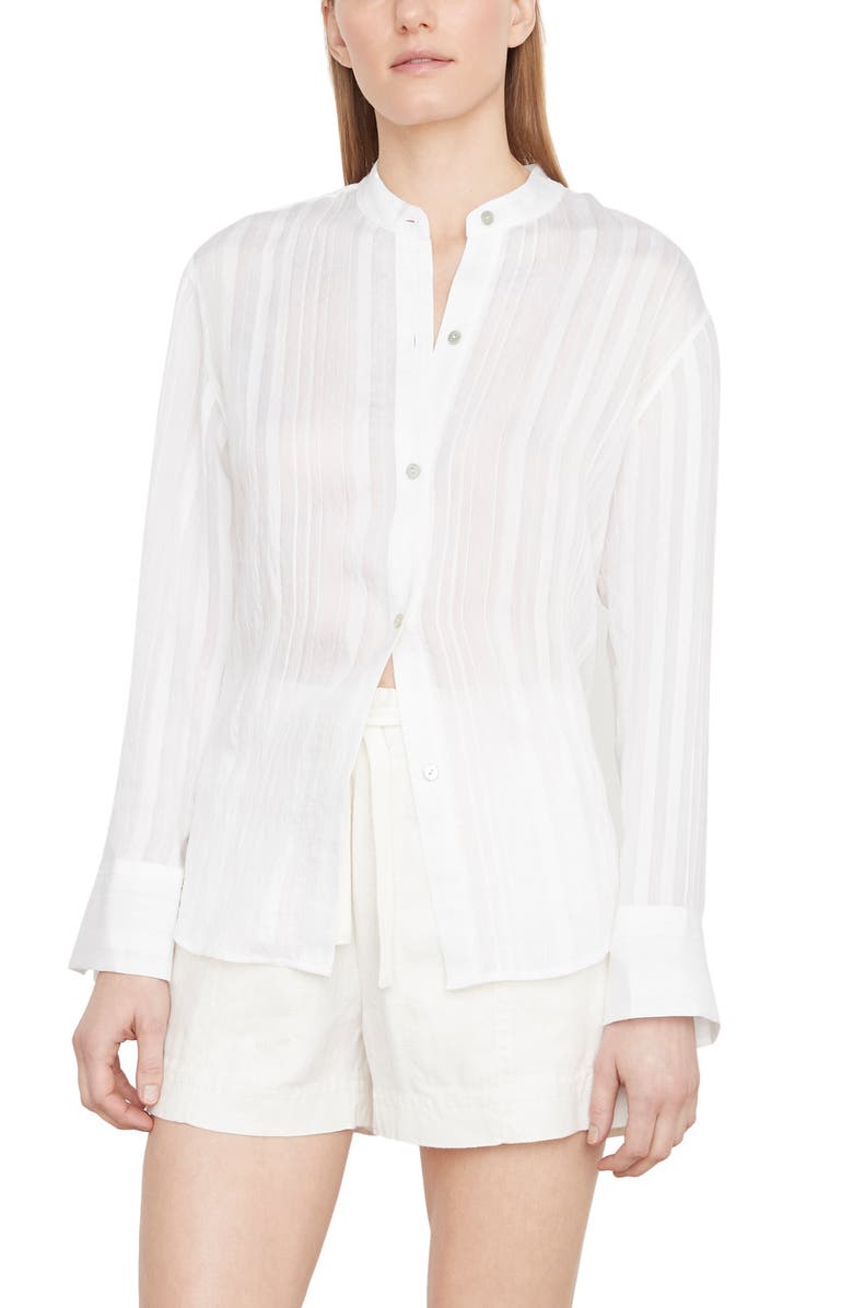 Vince Drapey Stripe Band Collar Button-Up Shirt, Main, color,