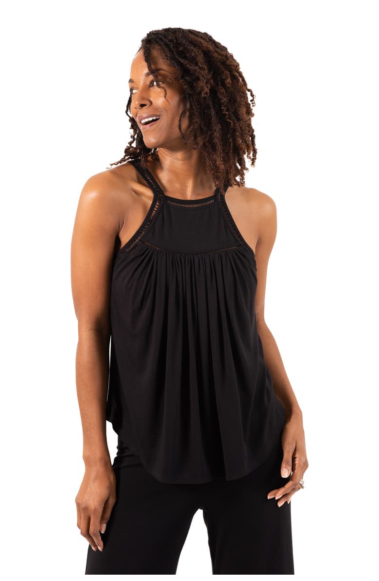 JJwinks Wine Down Built-In Shelf Racerback Tank Lounge & Sleep Top, Main, color, Black