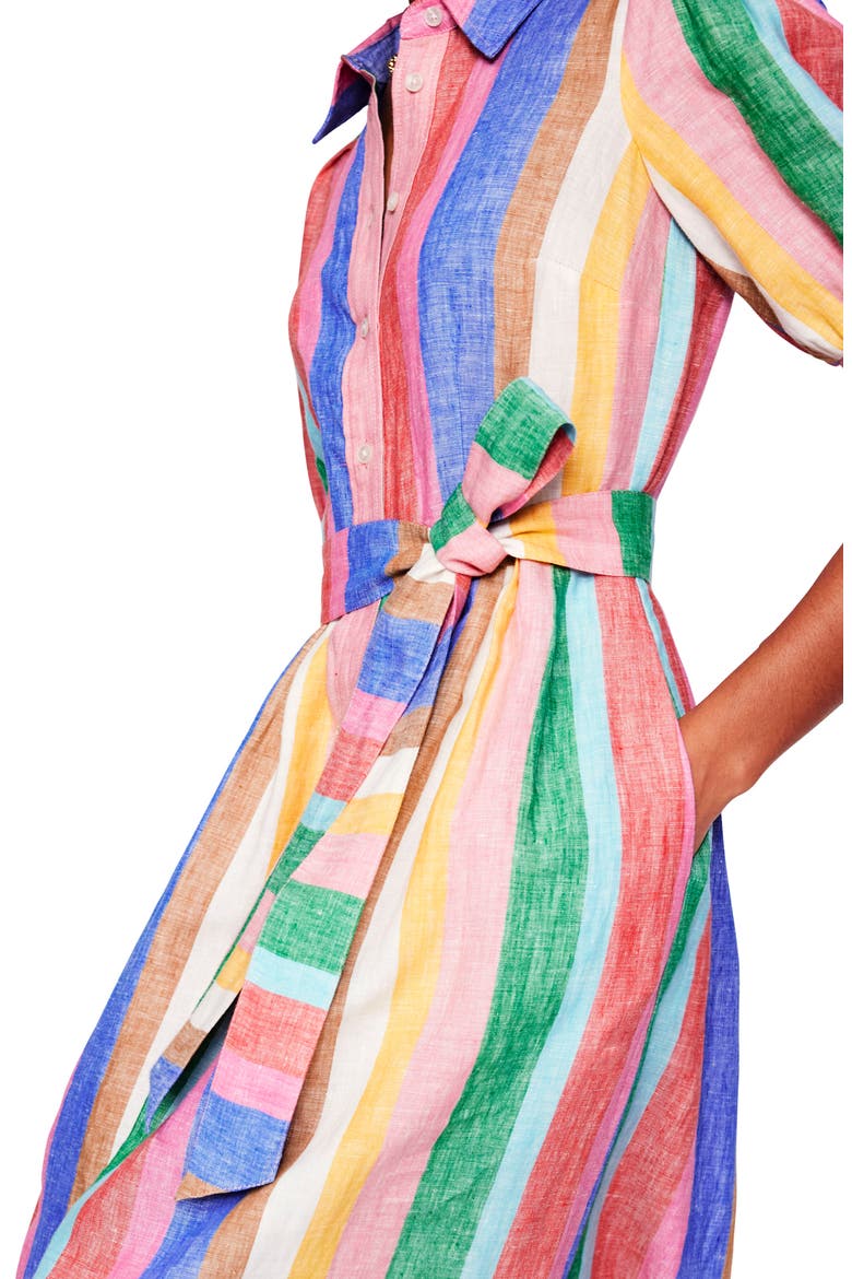 Alexa Stripe Linen Shirtdress, Alternate, color, PINK MULTI
