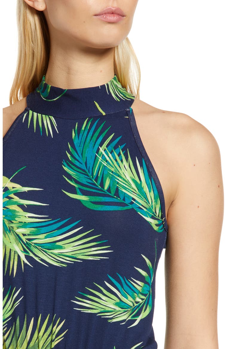 Palm Print Halter Neck Knit Maxi Dress, Alternate, color, NAVY PALM