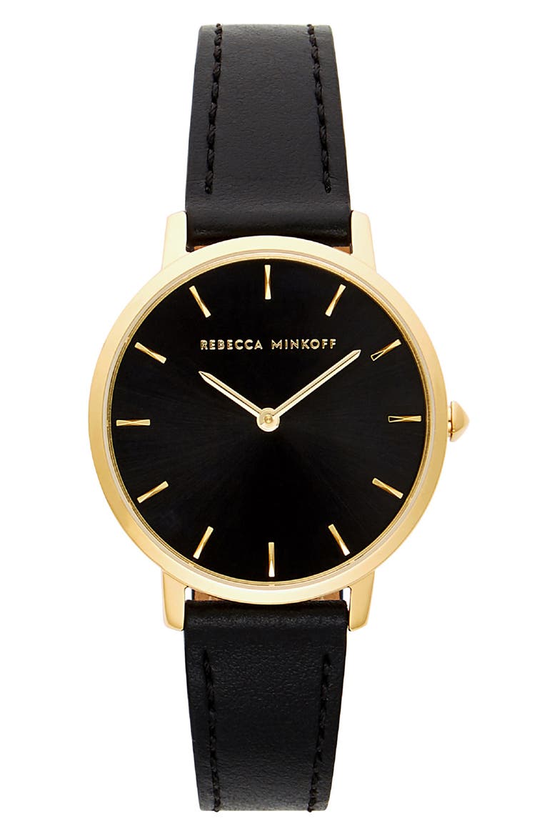 Major Leather Strap Watch, 35mm, Main, color, BLACK/ GOLD