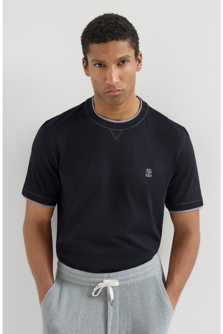 T-shirt with faux-layering, Alternate, color, Blue