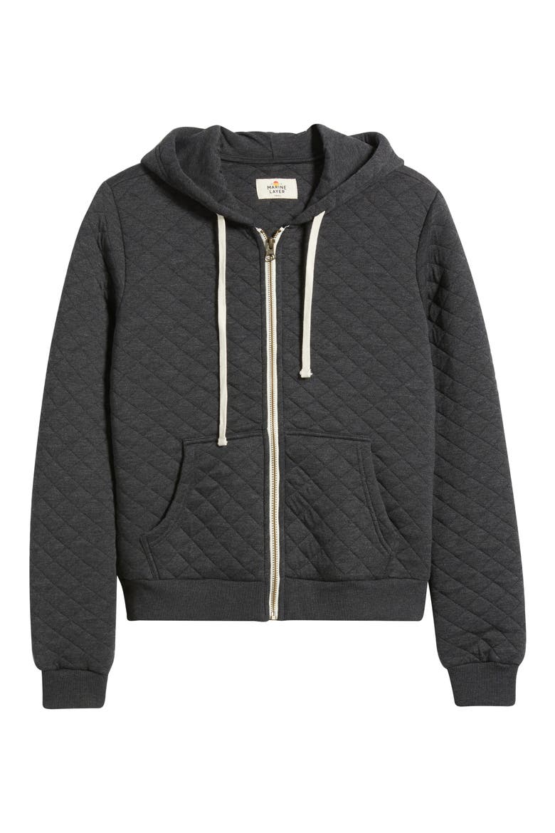 Corbet Quilted Zip-Up Hoodie, Alternate, color, DARK HEATHER GREY
