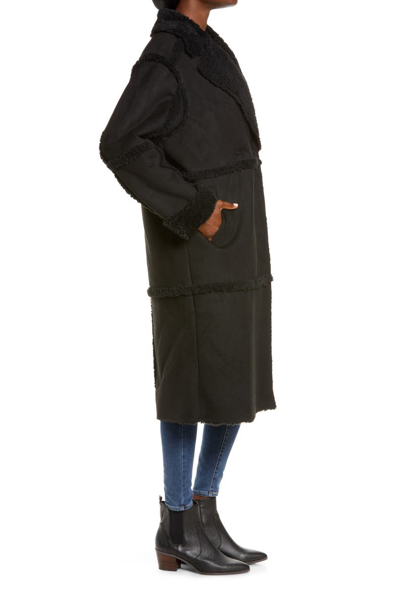 Takara Long Faux Shearling Coat, Alternate, color, BLACK