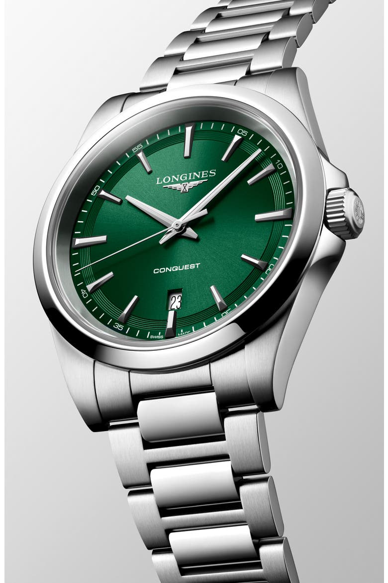 Conquest Bracelet Watch, 41mm, Alternate, color, GREEN