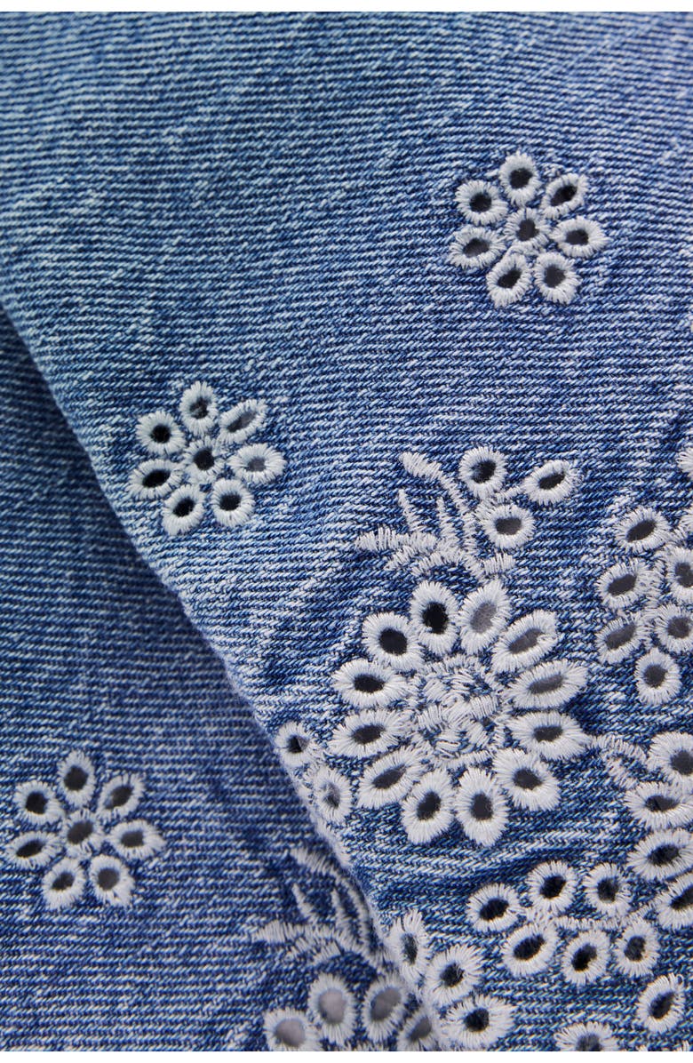 Mini Boden Kids' Embroidered Eyelet Border Wide Leg Denim Pants, Alternate, color, 