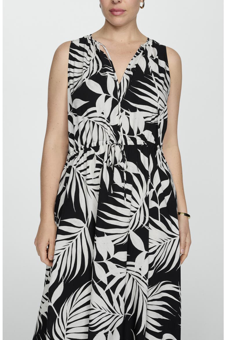 Palm Frond Sleeveless Midi Dress, Alternate, color, BLACK