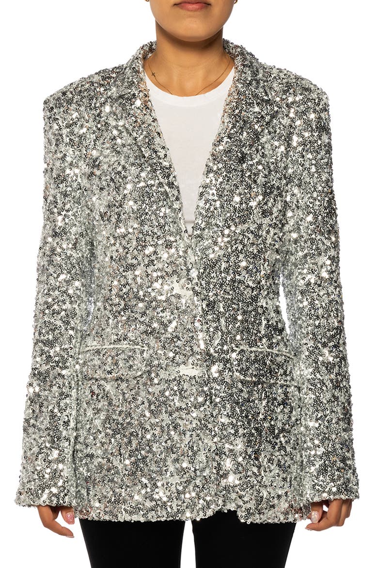 Isa Sequin Notch Lapel Blazer, Main, color, SILVER