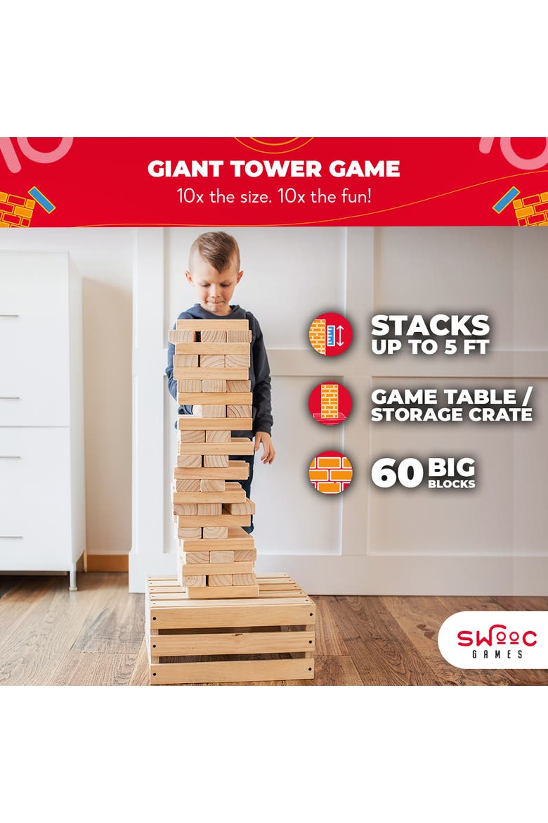 Premium Giant Tower Game with Storage Crate, Alternate, color, Beige