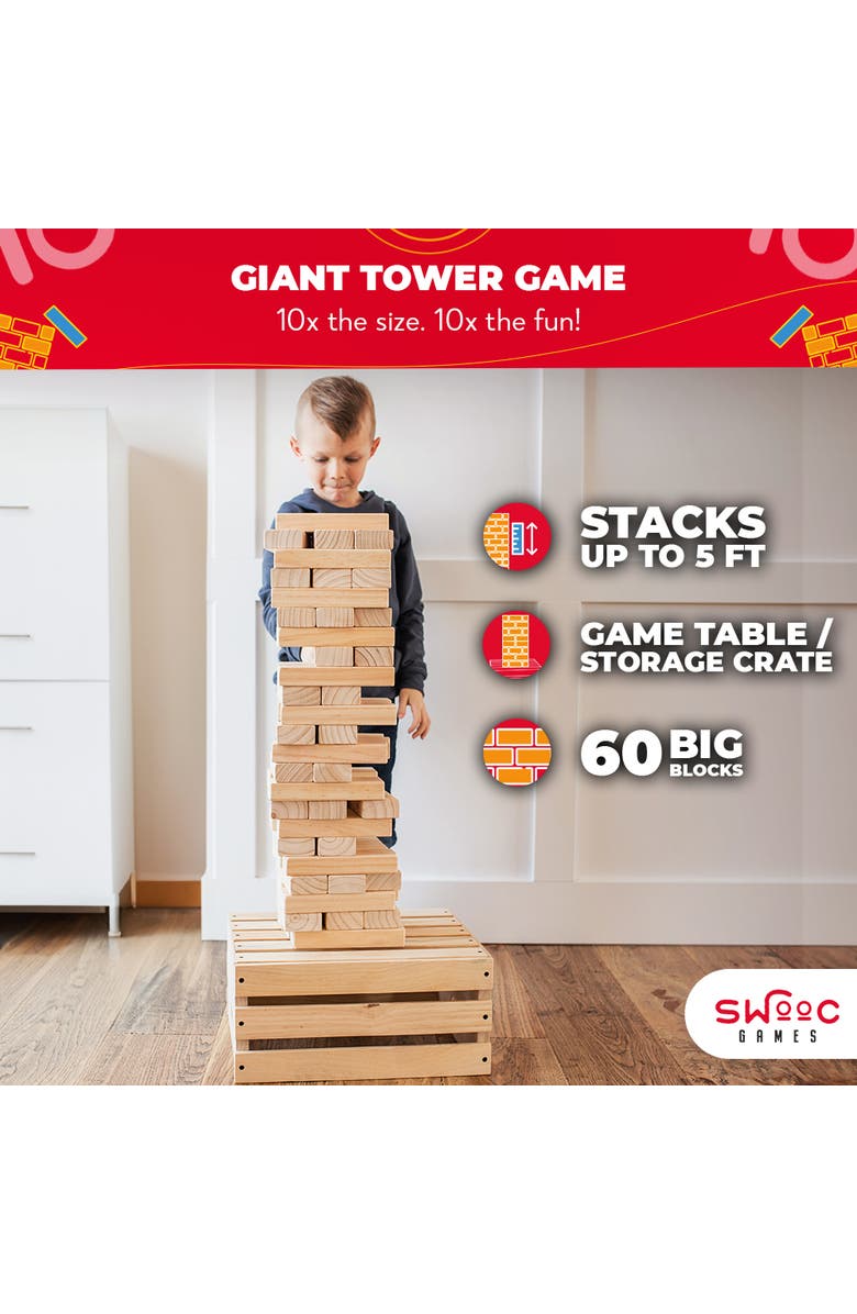 Swooc Games Premium Giant Tower Game with Storage Crate, Alternate, color, Beige