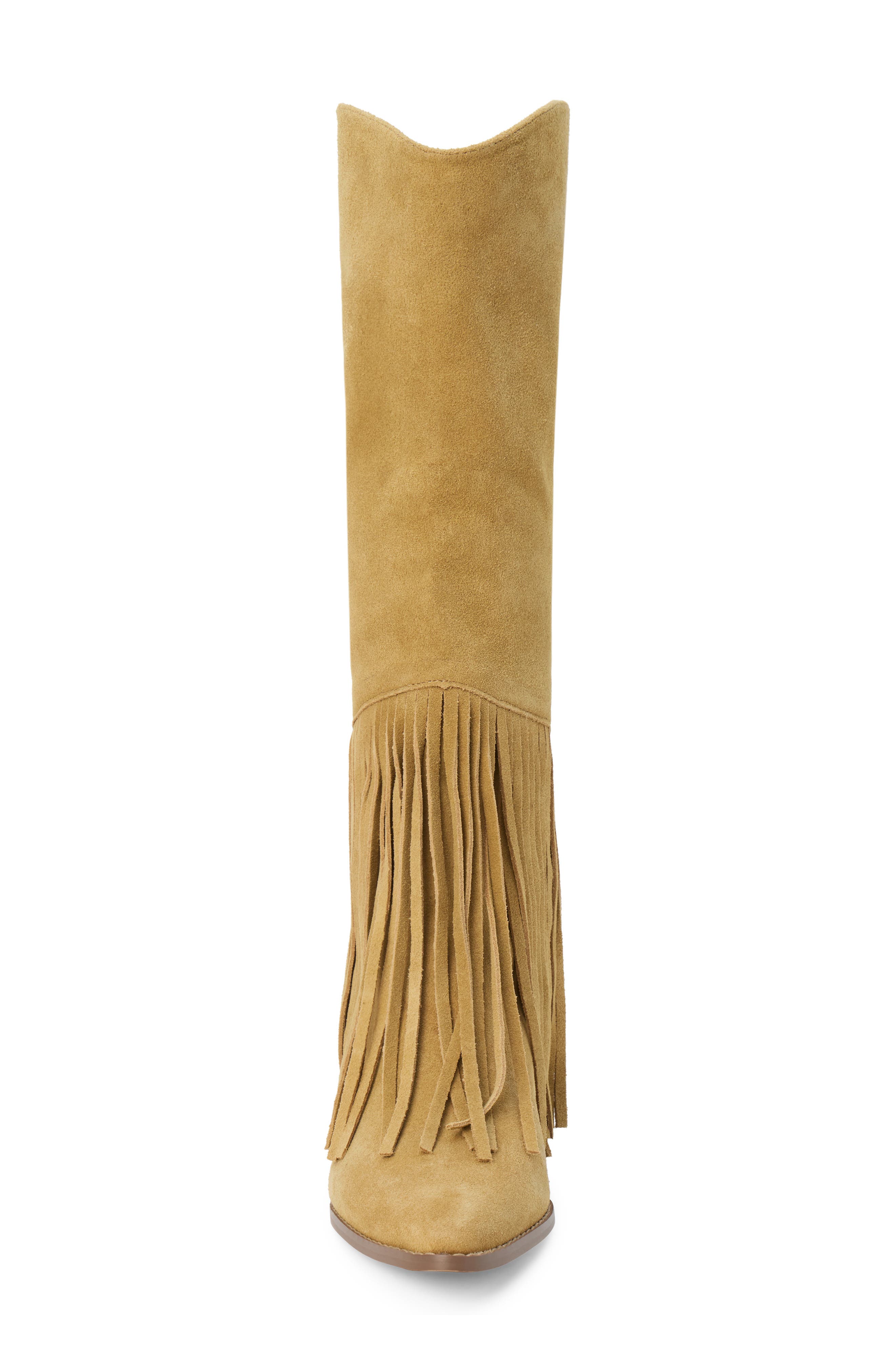 Tatum Fringe Pointed Toe Knee High Boot, Alternate, color, NATURAL SUEDE