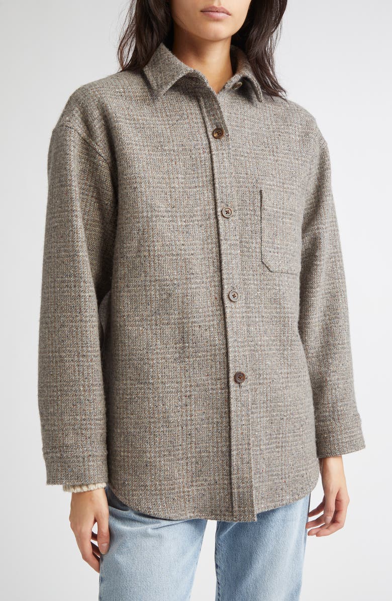 Johnstons of Elgin Oversize Check Cashmere & Wool Overshirt, Alternate, color, Ash Small Glen Urquhart Check