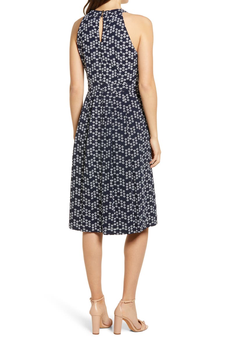 Daisy Embroidered Keyhole Halter Dress, Alternate, color, NAVY IVORY