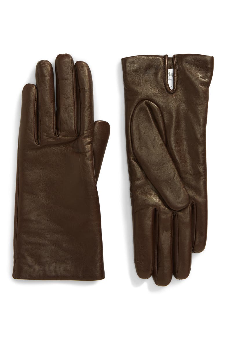 Logo Hardware Leather Gloves, Alternate, color, DARK BROWN