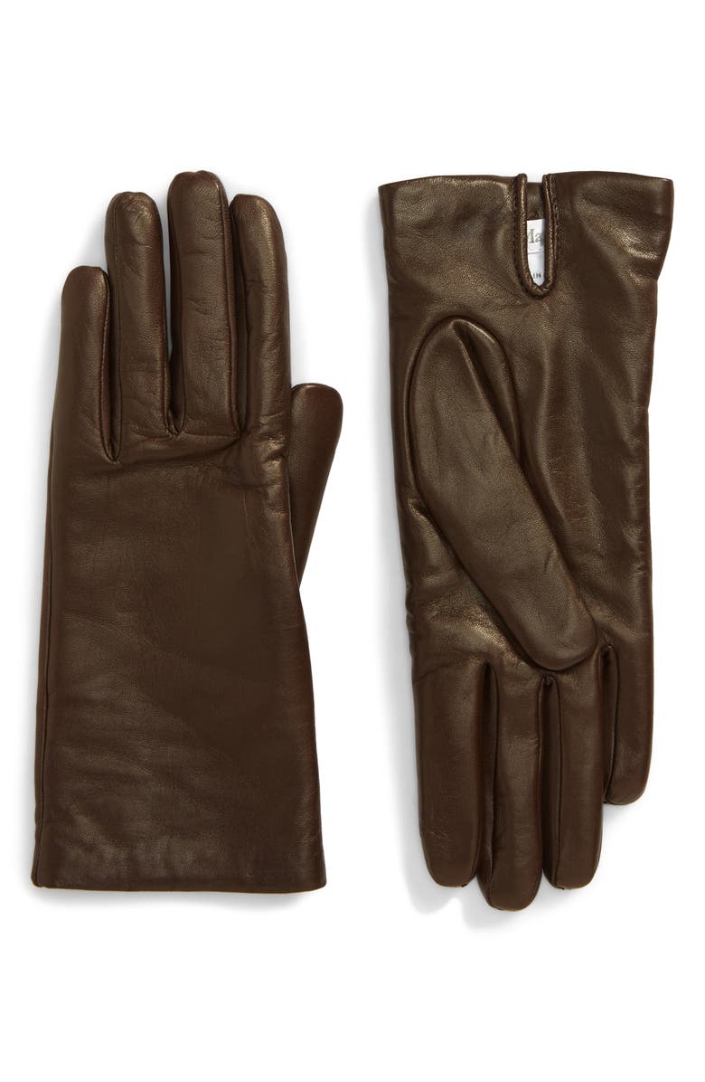 Max Mara Logo Hardware Leather Gloves, Alternate, color, 
