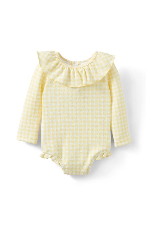 Cotton On Kids Bonnie Long Sleeve Ruffle One Piece in Baby Yellow Mini Gingham at Nordstrom, Size 0-3M