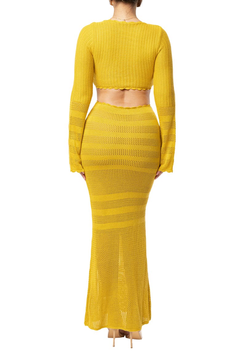 Blossom Haven Open Stitch Long Sleeve Knit Maxi Dress, Alternate, color, YELLOW