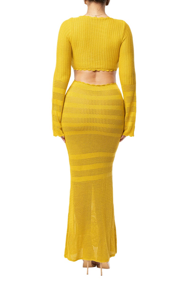 JLUXLABEL Blossom Haven Open Stitch Long Sleeve Knit Maxi Dress, Alternate, color, Yellow