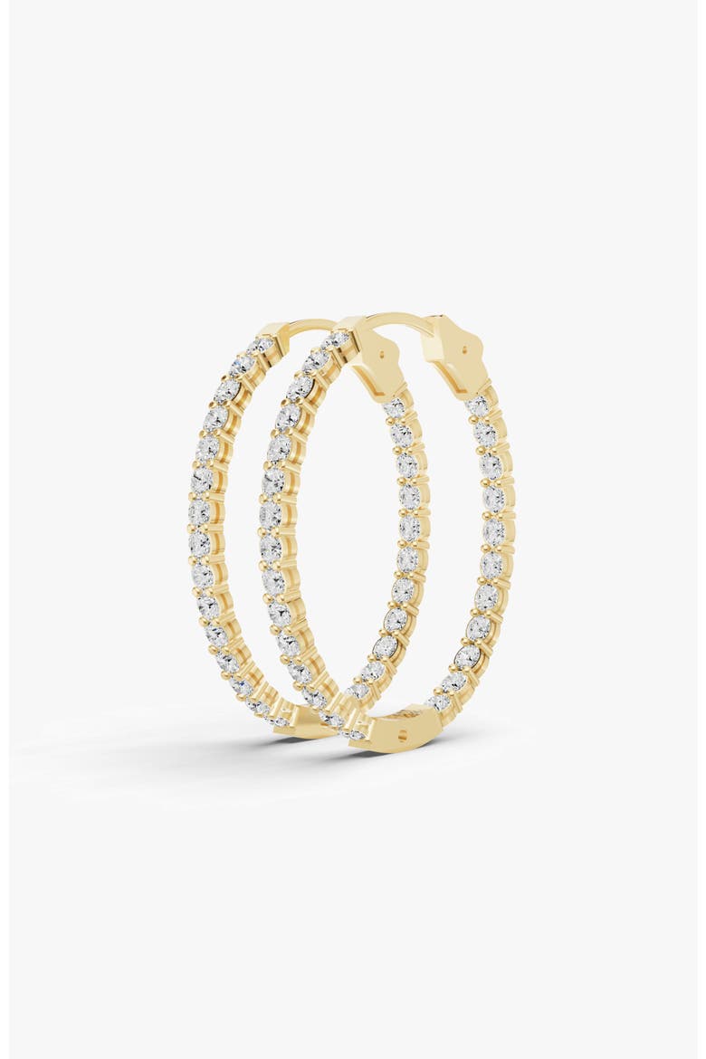 14K Gold 3 ct Earrings Oval In & Out Diamond Hoops, Alternate, color, Yellow Gold