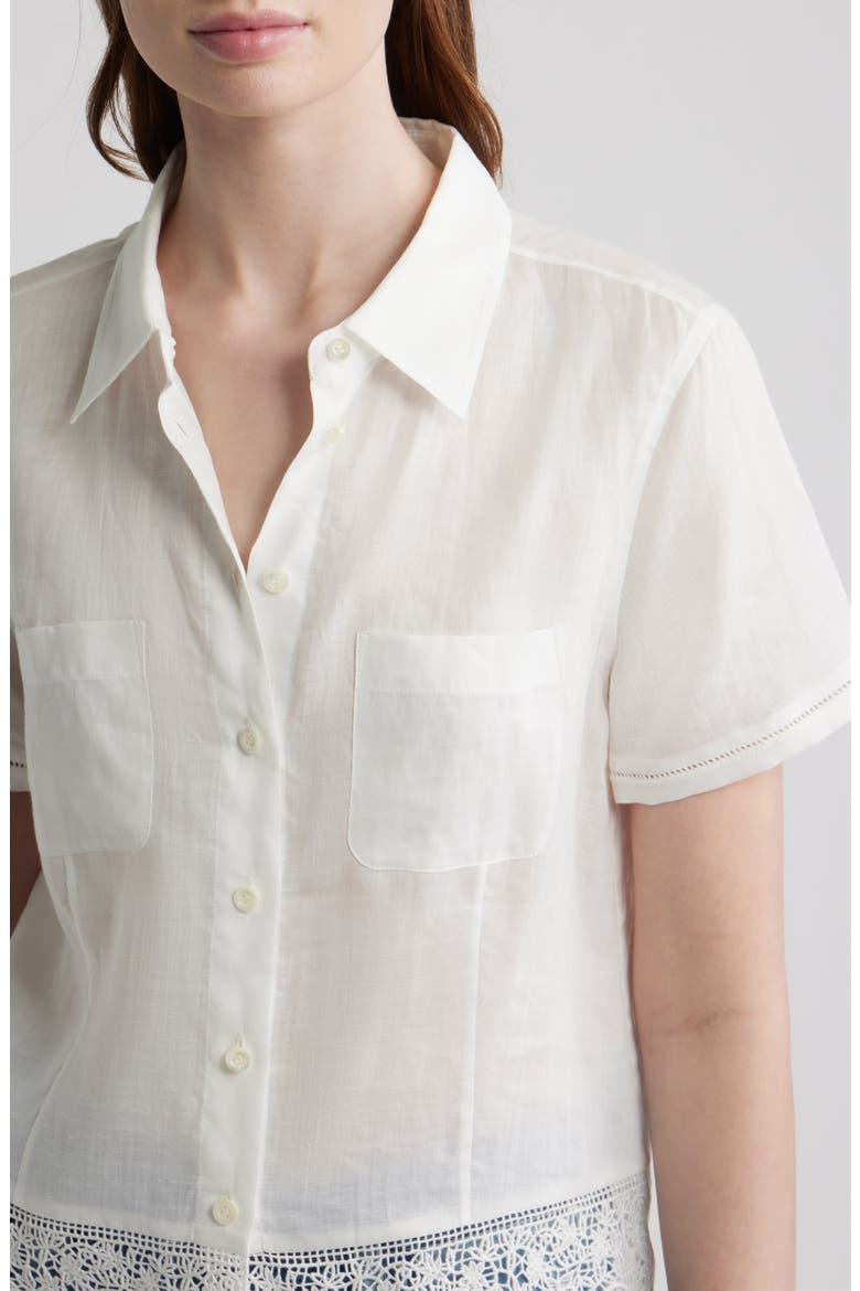 The Embroidered Seaside Ramie Button-Up Top, Alternate, color, WHITE